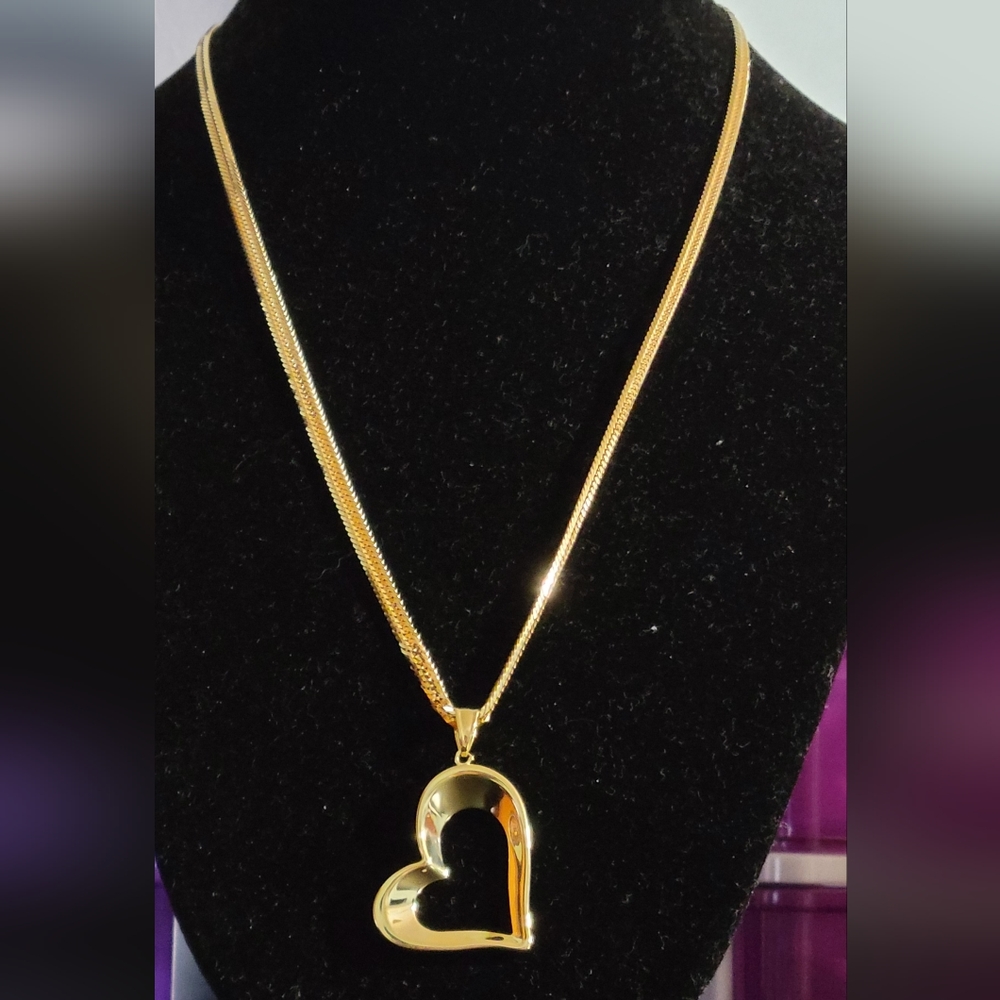 Real Solid k18 Japan Gold Necklace 45CM(12cut) with open Heart Pendant